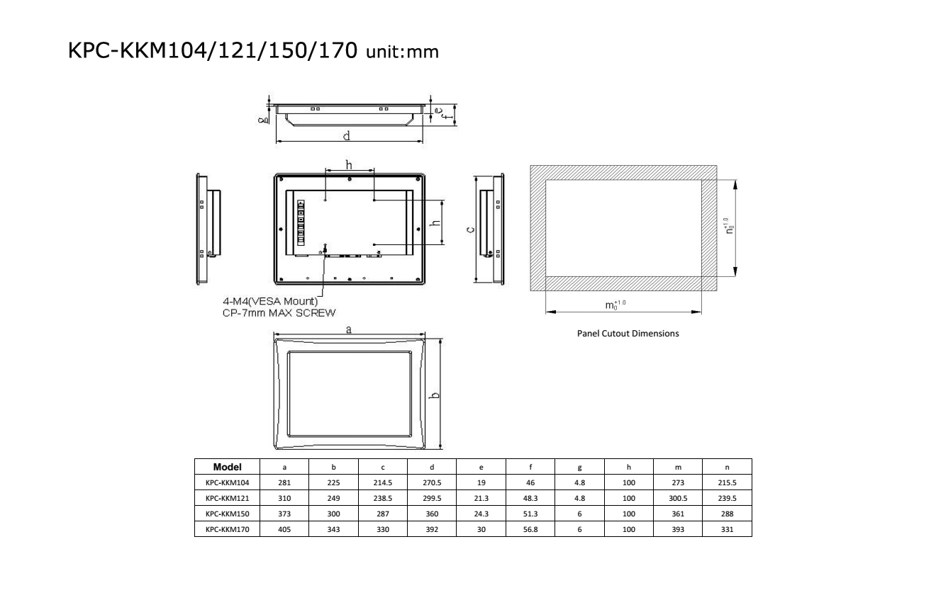 KPC-KKM150富士康工业显示器产品尺寸