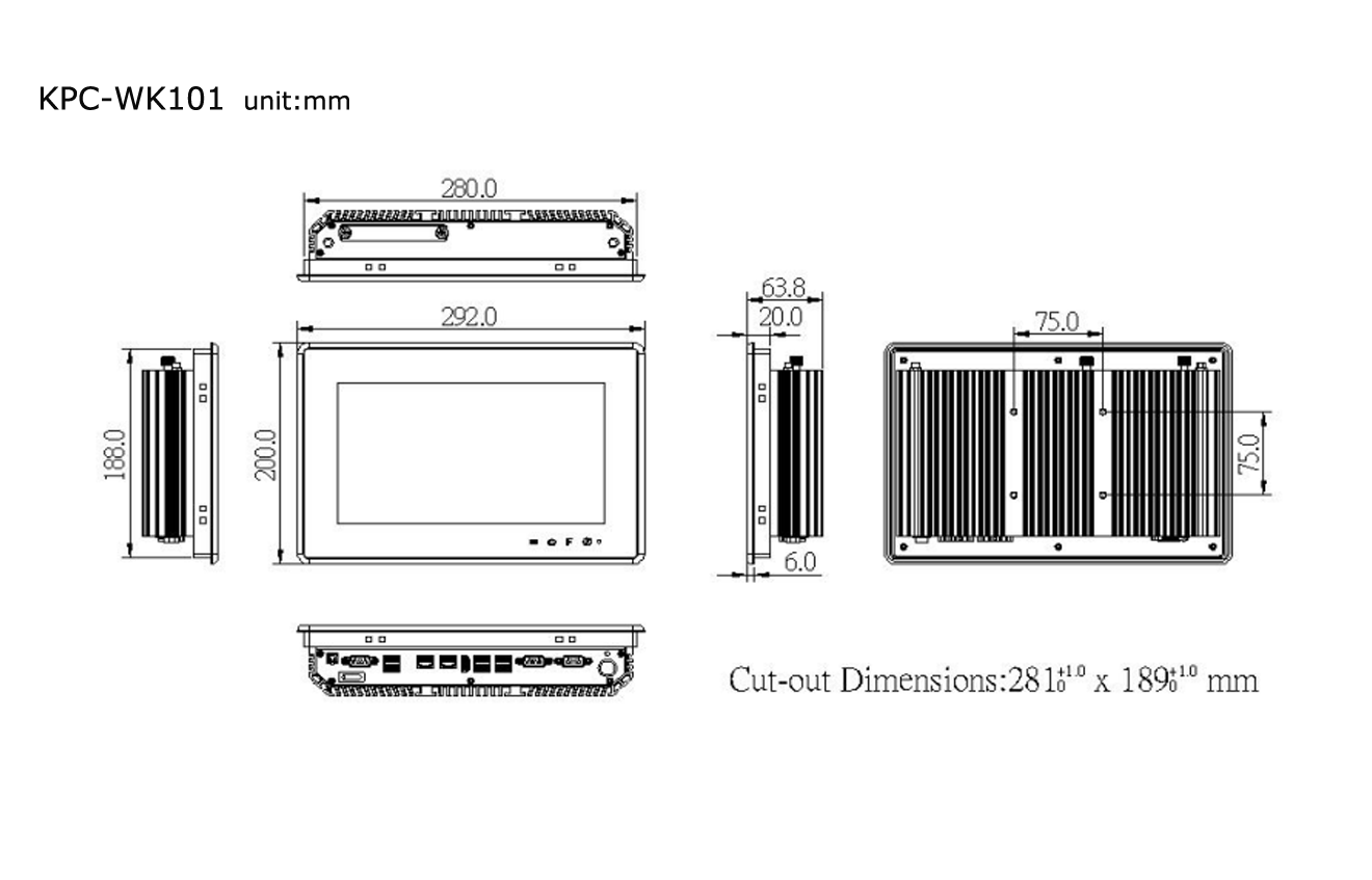 KPC-WK101  全平面系列 富士康工业平板电脑（宽屏）尺寸